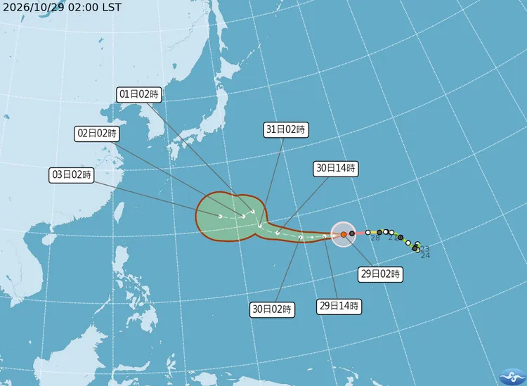 「煙花」颱風最新（29日2時）動態。中央氣象署