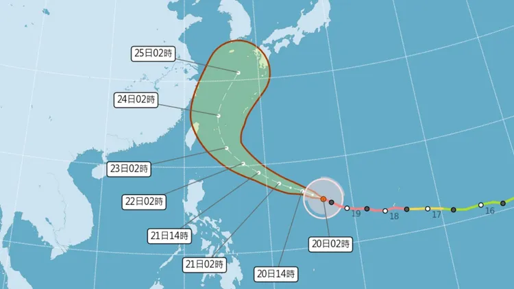 氣象署目前預估颱風將在台灣東方海面北轉。中央氣象署