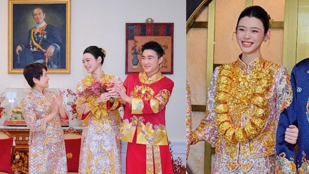 賭王媳婦曬超豪敬茶禮 奚夢瑤戴22個純金龍鳳鐲