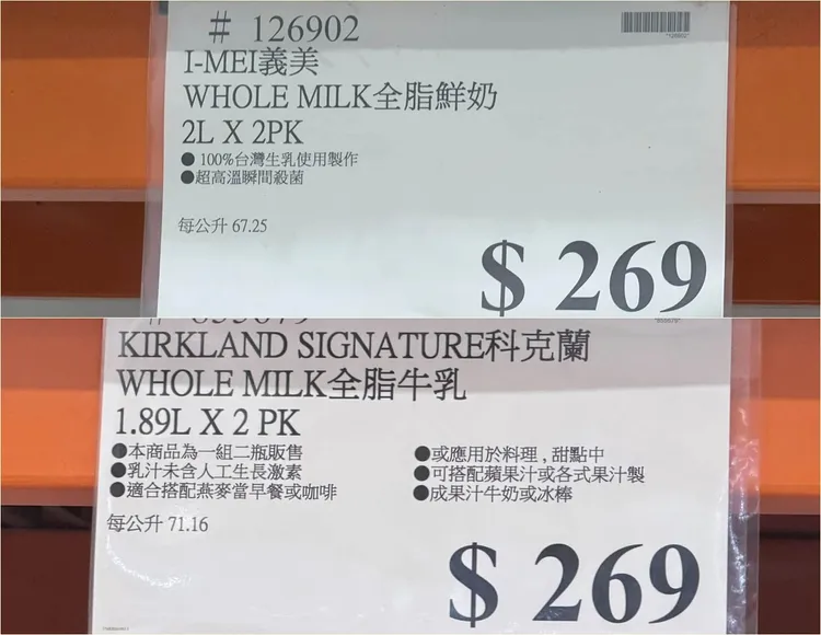 有民眾發現鮮奶價格一樣，但容量不同。翻攝自COSTCO 好市多 商品消費心得分享區