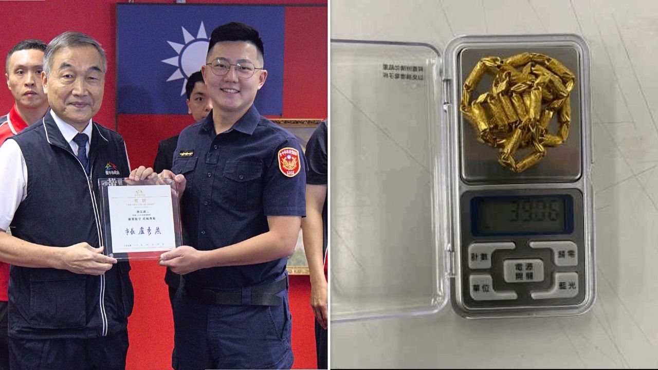巡邏撿到5.9萬元現金及1兩重金項鍊 台中警拾金不昧獲表揚