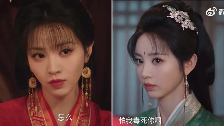 君黛（左）想以毒酒毒死魏嬈（右），最後卻自食惡果。翻攝自微博
