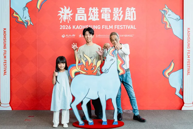 《透天》演員吳采芯（左起）、導演唐豪、演員蔡明修。高雄電影節提供