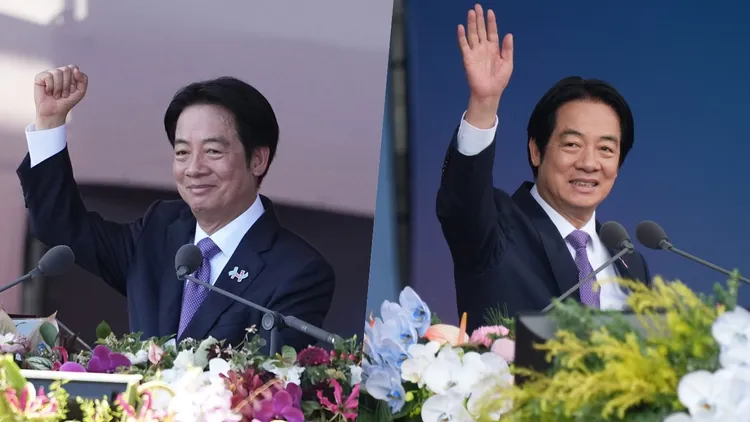 賴清德今年（右）國慶大會紫領帶和去年（左）是同一款。資料照
