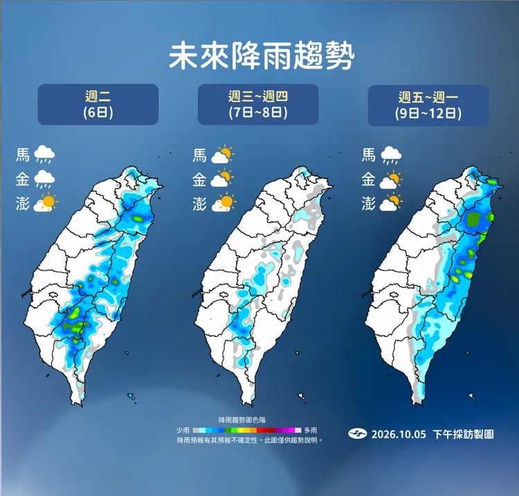 降雨趨勢。氣象署提供