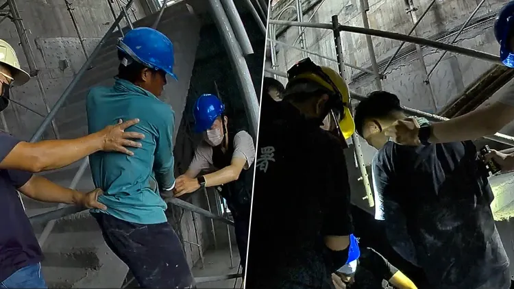 台南市專勤隊突襲工地現場，非法移工各自躲避，仍被一一揪出。台南市專勤隊提供