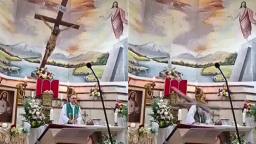 影片｜神父彌撒進行中　被耶穌十字架當頭砸死