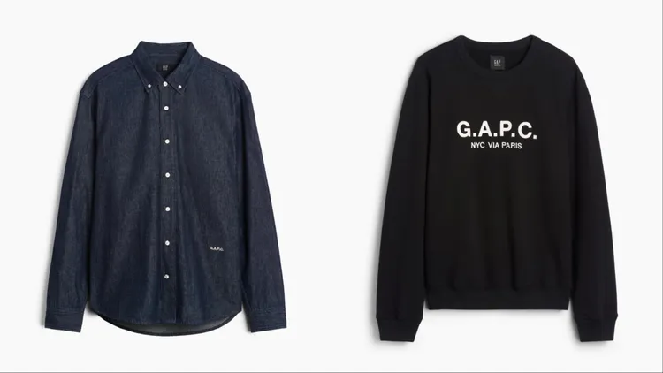 Gap x A.P.C.聯名系列寬鬆剪裁丹寧長袖襯衫（左）2999元、Logo刷毛圓領休閒上衣 （右）2699元。品牌提供