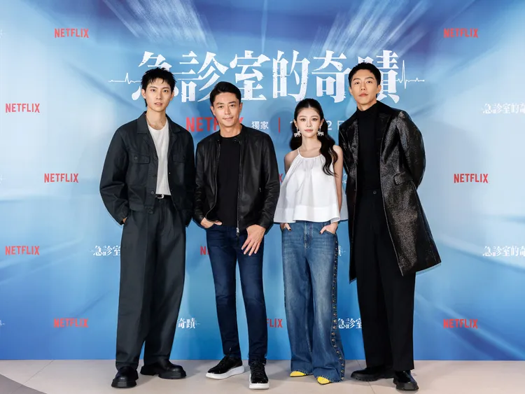 （左起）彭千祐、霍建華、詹子萱、蔡凡熙出席《急診室的奇蹟》媒體茶敘 。Netflix提供