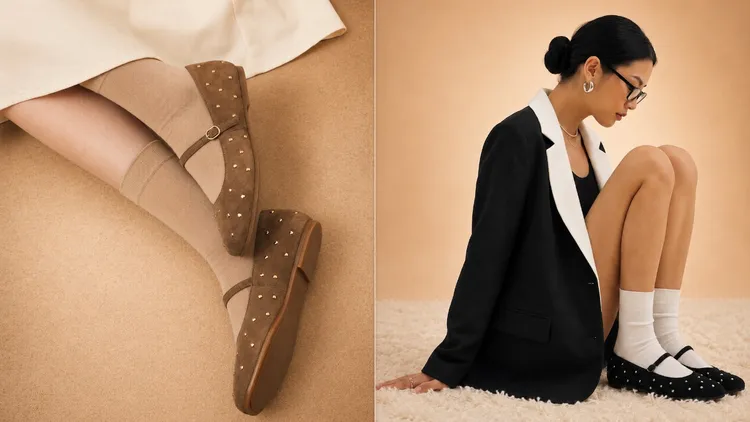 Clarks Livia Stud瑪莉珍鞋，各5580元。品牌提供