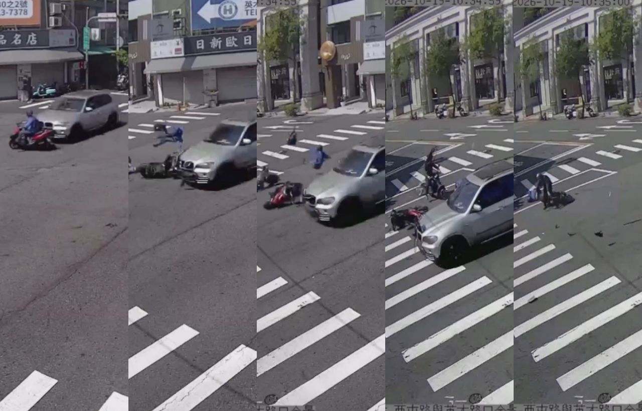汽車路口碰撞機車 騎士騰空飛!機車零件波及鄰車