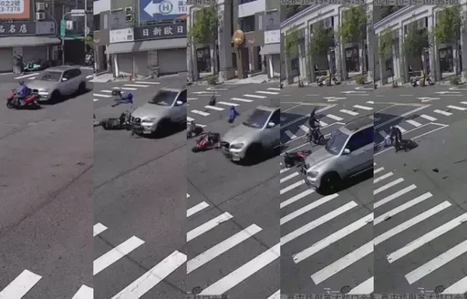 汽車路口碰撞機車　騎士騰空飛！機車零件波及鄰車