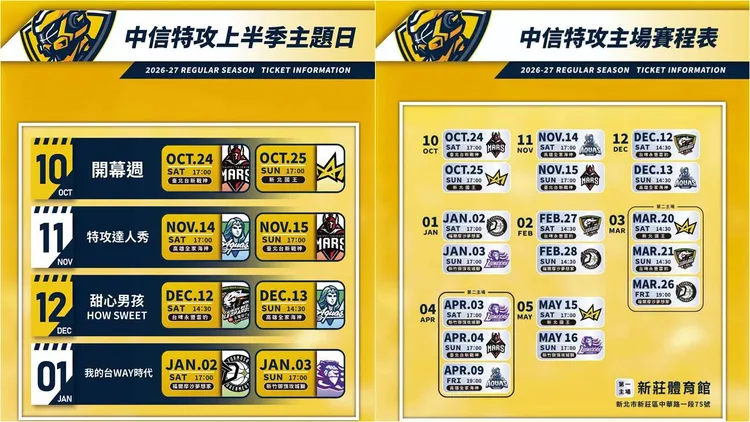主題日賽程。中信特攻提供