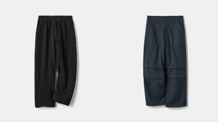 GU X ENGINEERED GARMENTS聯名保暖寬版長褲（左）、保暖超寬版工作褲（右），各1290元。品牌提供