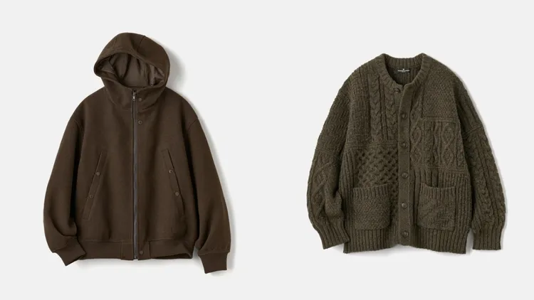 GU X ENGINEERED GARMENTS聯名COZY MELTON外套（左）1790元、麻花圓領開襟外套（右）1290元。品牌提供