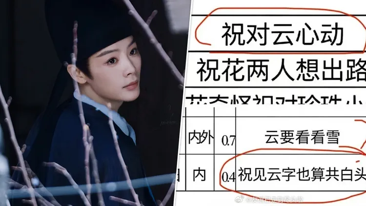 網傳通告單洩漏陳麗君飾演女主角祝纓對吳慷仁的角色王雲鶴有感情。翻攝自微博