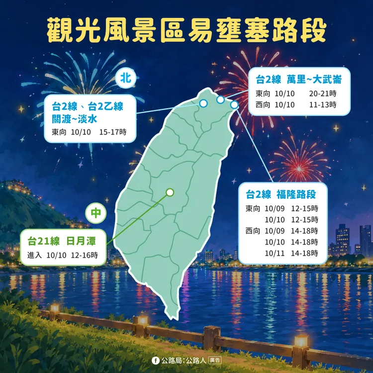 國慶連假省道觀光風景區易壅塞路段。公路局提供