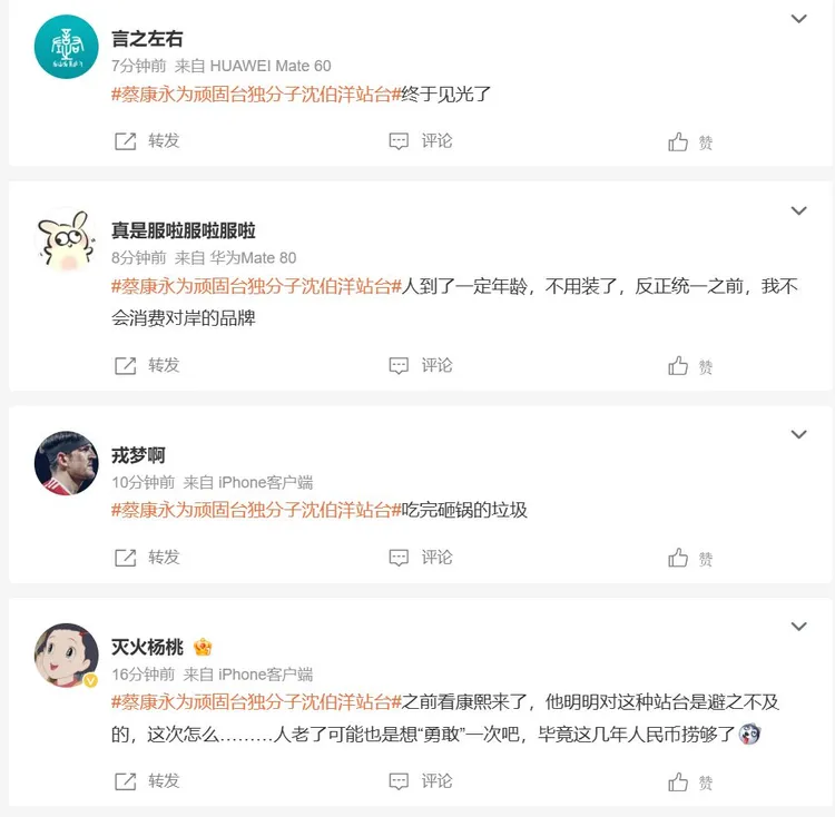 中國網友不滿蔡康永參加沈伯洋造勢場合。翻攝微博