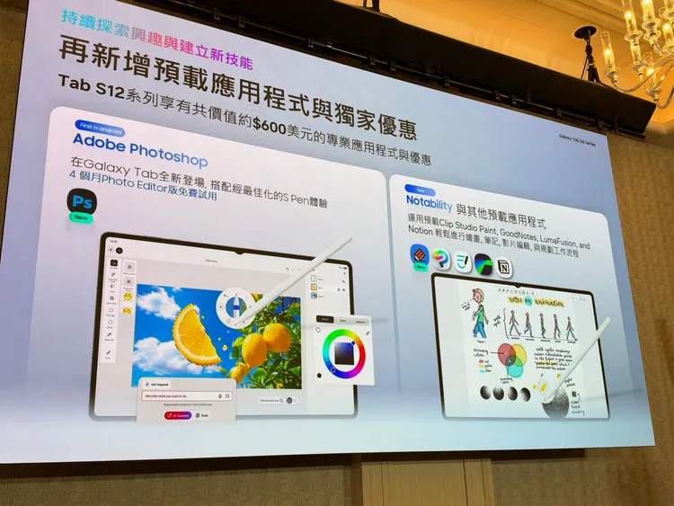 為提升用戶的工作力，三星此次兩款皆隨機提供S Pen以及Photoshop四個月免費試用等方案。趙筱文攝