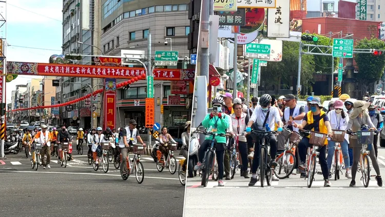 一行人浩浩蕩蕩從南市中山公園出發，騎行10多公里。協會提供