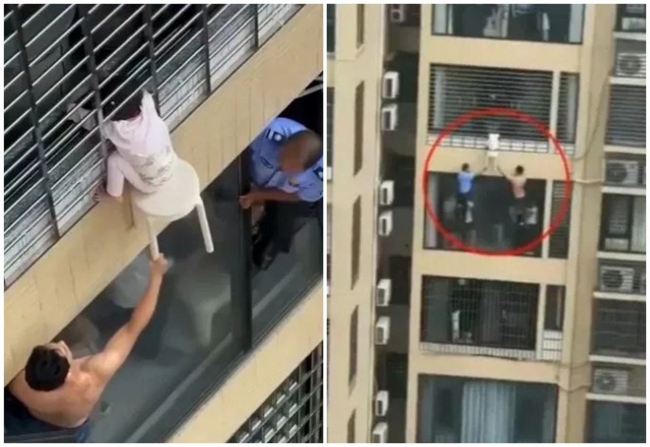 3歲女童頭卡欄杆懸掛12樓!鄰居冒險伸凳托住救命