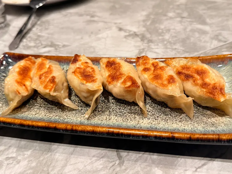雞汁煎鍋貼呈現底部酥脆、內餡鮮嫩的口感。陳揚盛攝