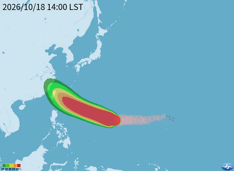 氣象署預估23、24日颱風外圍環流影響較明顯。氣象署提供