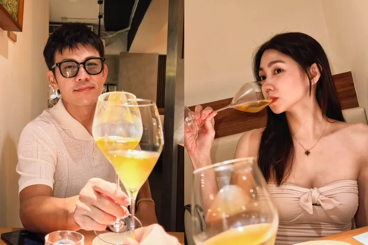 陳志強與老婆曾智希吃生日大餐，喝了點小酒。翻攝曾智希臉書