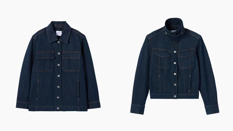 Gap X Victoria Beckham聯名牛仔襯衫式外套（左）3699元、翻領牛仔外套（右）3899元。品牌提供