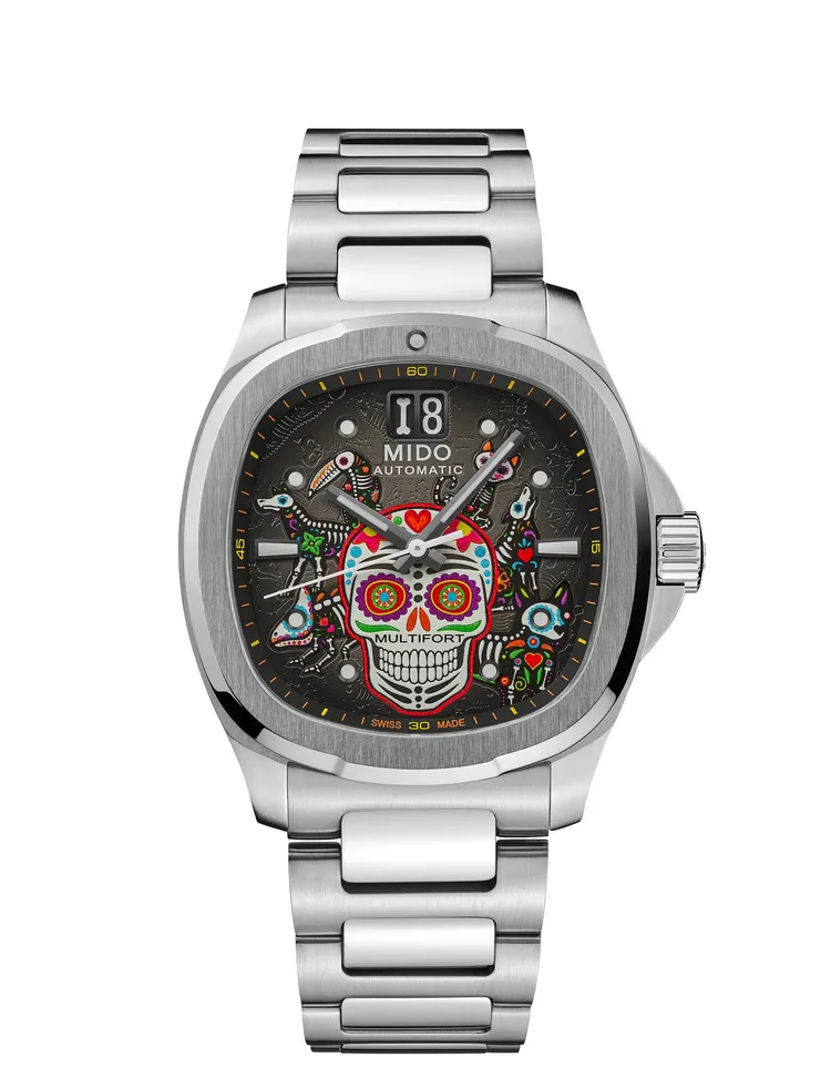 MIDO Multifort TV Big Date Alebrijes亡靈節特別版M049.526.11.081.02，4萬3200元。品牌提供