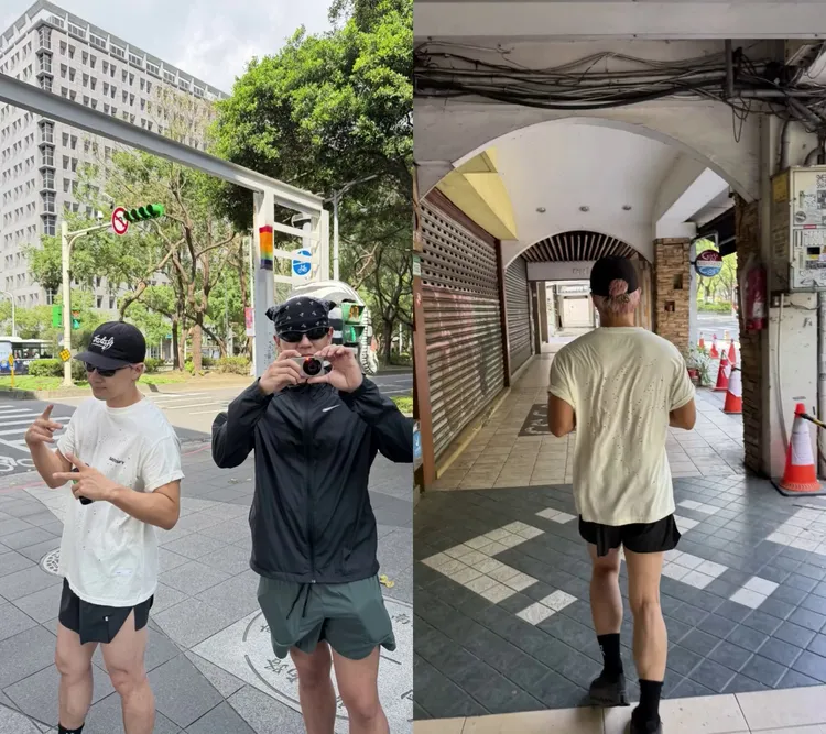 太陽穿著白色T恤、黑色短褲在台北街頭慢跑，十分愜意。翻攝太陽IG