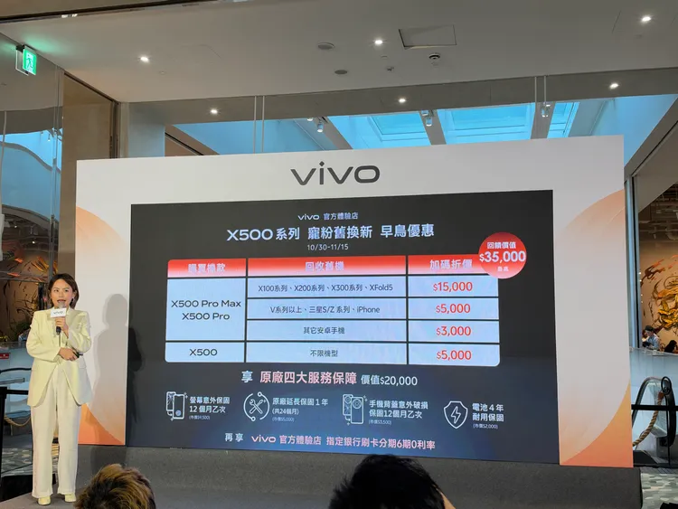 vivo此次早鳥購機提供最高15000的舊換新折抵金額（不含舊手機本身回收價）。趙曉文攝