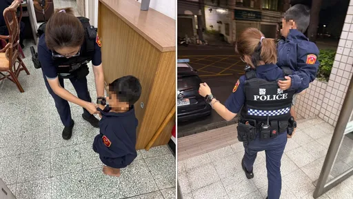 3歲童深夜打赤膊光腳溜出門　女警幫披「帥氣警察制服」送回家