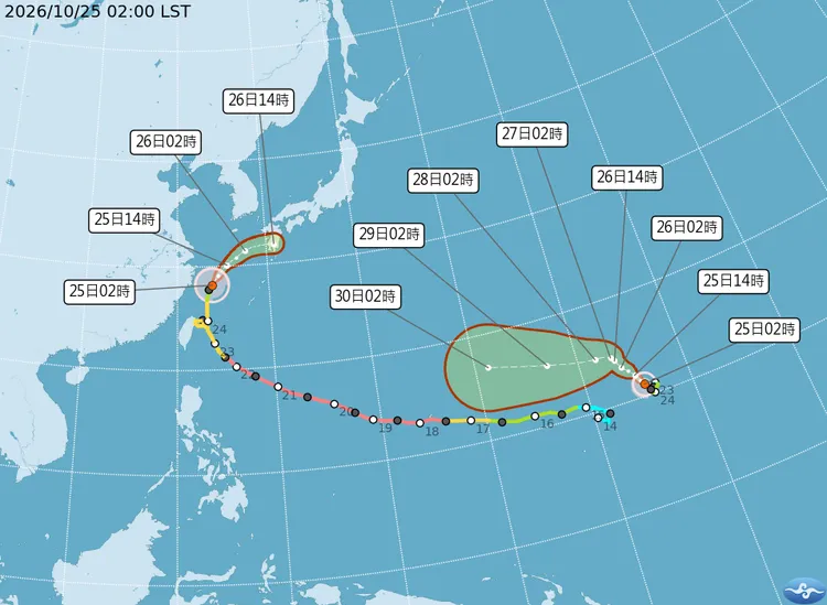 最新（25日2時）颱風動態。中央氣象署