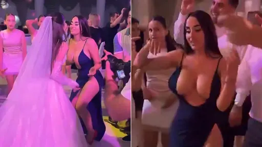 影片｜婚禮女客「開衩爆乳裝」尬舞新娘　網酸：怎不裸體