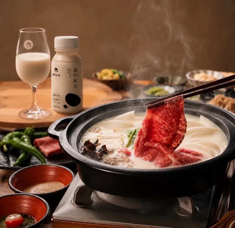 六松今苑的「乳香牛奶鍋」以日式昆布為底，加入「鮮乳坊」鮮乳，調和出濃郁絲滑、甘醇不膩的味道。六松今苑提供