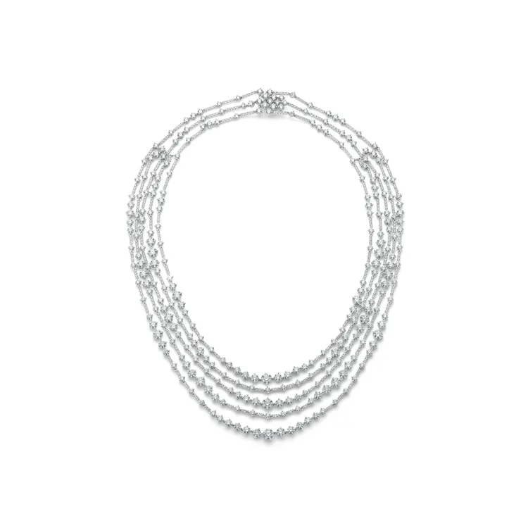De Beers London Arpeggia高級珠寶白金五行項鍊。品牌提供