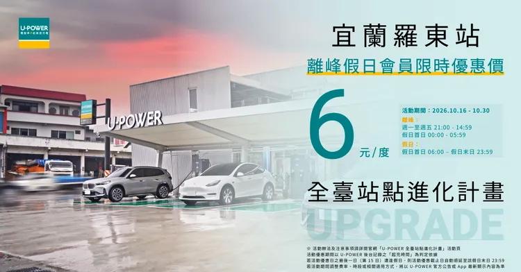 U-POWER宜蘭羅東站、彰化金馬站及高雄楠梓藍田站分別新增一套360kW超高速充電設備，各站總設備功率均由360kW提升至720kW，充電席次由4席擴增至8席。業者提供