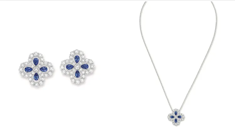 海瑞溫斯頓鑽石心環 Diamond Loop系列藍寶石鑽石墜鍊、鑽石耳環。品牌提供