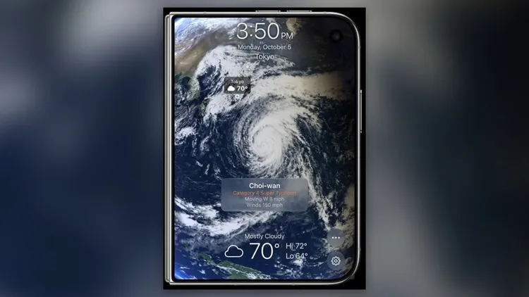 「Living Earth」結合地球影像、時間與天氣資訊，可在iPhone Duo外螢幕呈現雲層及風暴動態，讓使用者掌握各地天氣變化。Living Earth官網