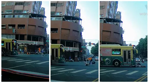 命大死裡逃生！ 學生騎單車路口突自摔 險遭公車巨輪輾過驚悚畫面曝光